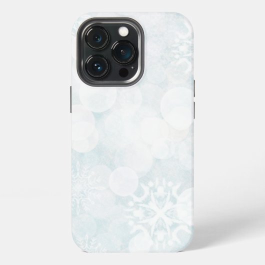 白い雪の結晶とぼやけた光 iPhoneケース (裏面)