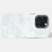 白い雪の結晶とぼやけた光 iPhoneケース (裏面横)