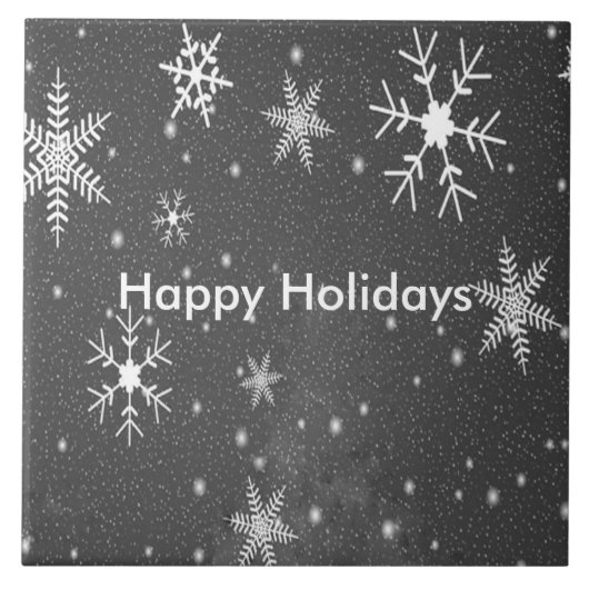 白い雪の結晶とグレーの雪の結晶のある黒い空, ZSSG タイル (正面)