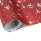 白い雪の結晶と赤い背景の包装紙 ラッピングペーパー (ロールコーナー)