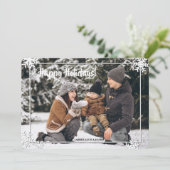 白い雪の結晶のフレームのホリデーカード 招待状 (スタンド正面)
