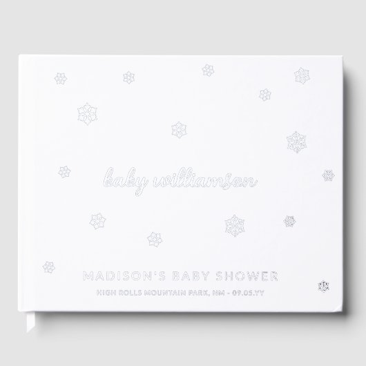 白い雪の結晶男女兼用冬の赤ちゃんシャワー ゲストブック (正面)