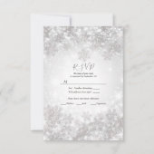 白い雪の結晶 冬の夢のような結婚式の出欠返信カード 招待状 (正面)