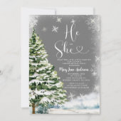 白い雪の結晶 彼か彼女か 冬の性別発表 招待状 (正面)