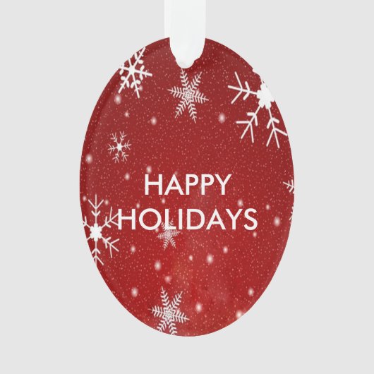 白い雪の結晶 赤い楕円形 アクリル オーナメント (正面)