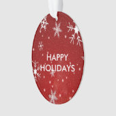 白い雪の結晶 赤い楕円形 アクリル オーナメント (正面)