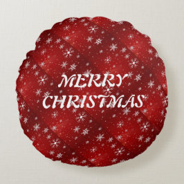 白い雪の結晶 赤い背景 丸いクッションカバー ラウンドクッション