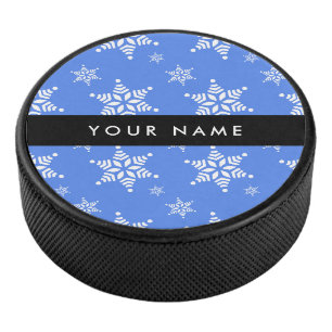 白い雪の結晶，青，あなたの名前，パーソナライズ アイスホッケーパック