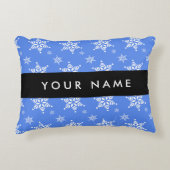 白い雪の結晶,青,あなたの名前,パーソナライズ アクセントクッション (正面)