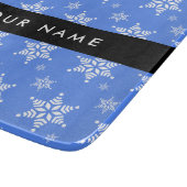 白い雪の結晶，青，あなたの名前，パーソナライズ カッティングボード (角)
