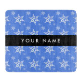 白い雪の結晶，青，あなたの名前，パーソナライズ カッティングボード (正面)