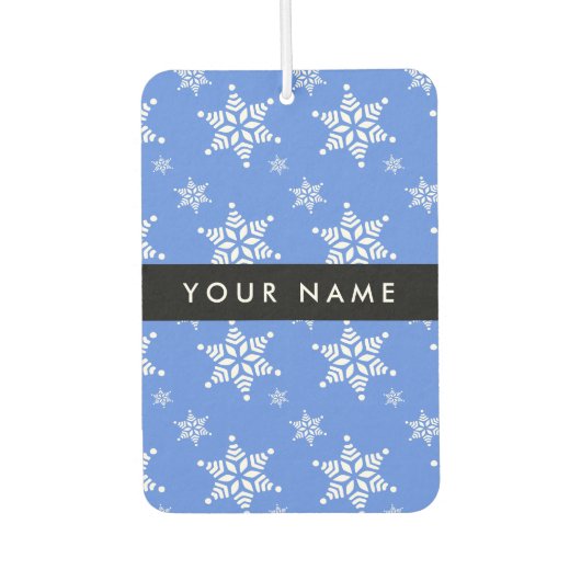 白い雪の結晶,青,あなたの名前,パーソナライズ カーエアーフレッシュナー (正面)