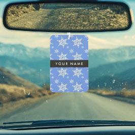白い雪の結晶,青,あなたの名前,パーソナライズ カーエアーフレッシュナー