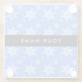 白い雪の結晶,青,あなたの名前,パーソナライズ ガラスコースター (裏面)