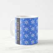 白い雪の結晶，青，あなたの名前，パーソナライズ コーヒーマグカップ (正面左)