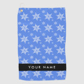 白い雪の結晶，青，あなたの名前，パーソナライズ ゴルフタオル (正面)