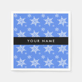 白い雪の結晶，青，あなたの名前，パーソナライズ スタンダードカクテルナプキン (正面)