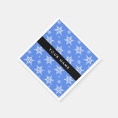 白い雪の結晶，青，あなたの名前，パーソナライズ スタンダードカクテルナプキン (角)
