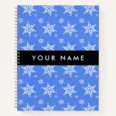 白い雪の結晶，青，あなたの名前，パーソナライズ ノートブック (正面)
