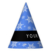 白い雪の結晶，青，あなたの名前，パーソナライズ パーティーハット (左)