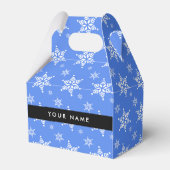 白い雪の結晶，青，あなたの名前，パーソナライズ フェイバーボックス (正面サイド)