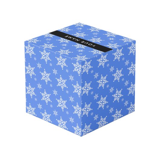 白い雪の結晶,青,あなたの名前,パーソナライズ フォトキューブ (裏面アングル)
