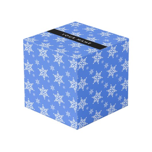 白い雪の結晶,青,あなたの名前,パーソナライズ フォトキューブ (正面アングル)