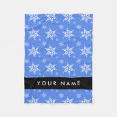 白い雪の結晶，青，あなたの名前，パーソナライズ フリースブランケット (正面)