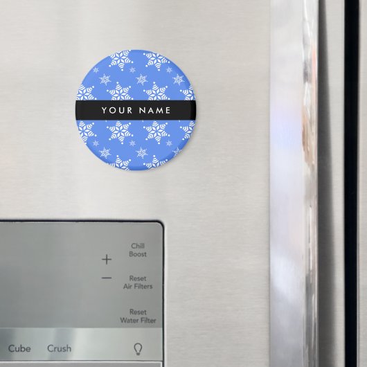 白い雪の結晶，青，あなたの名前，パーソナライズ マグネット (インサイチュ (冷蔵庫))