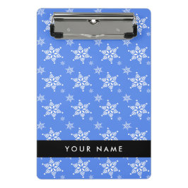 白い雪の結晶,青,あなたの名前,パーソナライズ ミニクリップボード