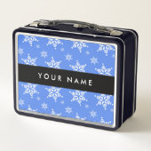 白い雪の結晶,青,あなたの名前,パーソナライズ メタルランチボックス (裏面)