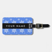 白い雪の結晶,青,あなたの名前,パーソナライズ ラゲッジタグ (正面横)