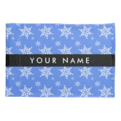 白い雪の結晶，青，あなたの名前，パーソナライズ 枕カバー (裏面)