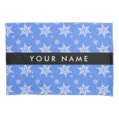 白い雪の結晶，青，あなたの名前，パーソナライズ 枕カバー (正面)