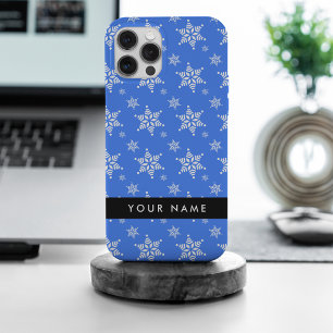 白い雪の結晶,青,あなたの名前,パーソナライズ iPhone 15 PRO MAXケース