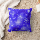 白い雪の結晶(青) クッション (ブランケット)