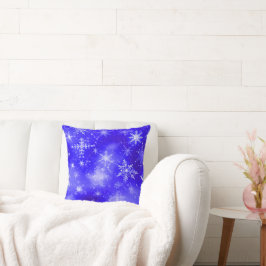 白い雪の結晶(青) クッション