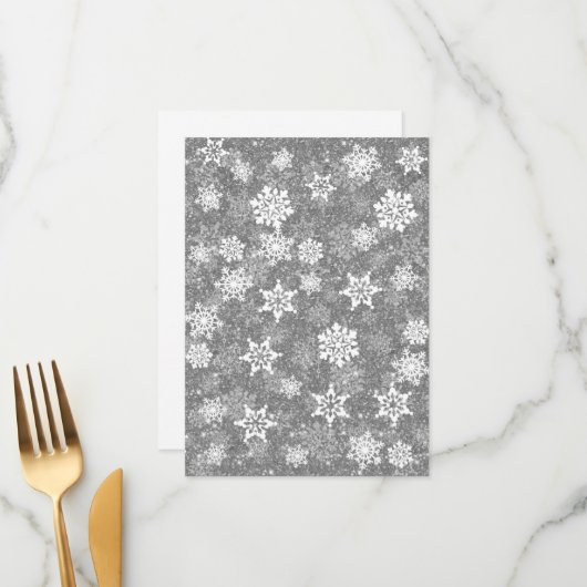 白い雪の結晶 高級感のあるグレーの優雅なクリスマス メニュー (正面/裏面インサイチュ)