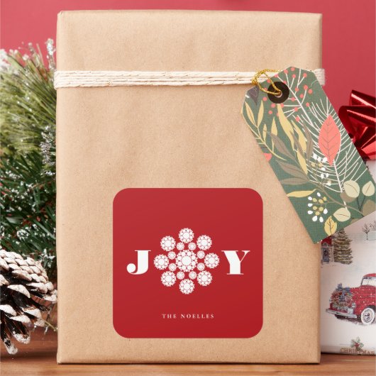 白い雪の花のドット　喜びのクリスマスホリデー スクエアシール (クリスマス)