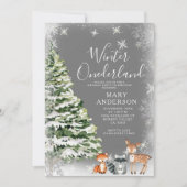 白い雪の花　ウィンターオンデーランド1歳誕生日 招待状 (正面)