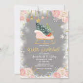 白い雪の花 冬のワンダーランド 誕生日 招待状 (正面)