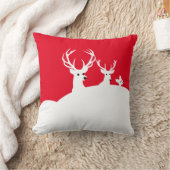 白い雪の赤いトナカイ家族 クッション (ブランケット)