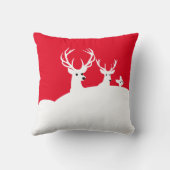 白い雪の赤いトナカイ家族 クッション (裏面)