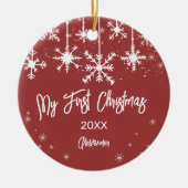 白い雪エレガント赤の私の初めてのクリスマス写真 セラミックオーナメント (正面)