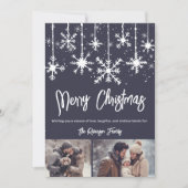 白い雪エレガント青のメリークリスマス2枚の写真 シーズンカード (正面)