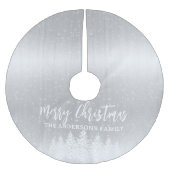 白い雪モダンの木メタリックシルバークリスマス ブラッシュドポリエステルツリースカート (正面)