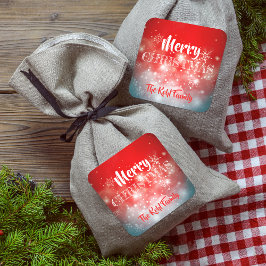 白い雪片がキラキラと《写真》ぼけ味を赤に スクエアシール