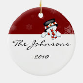 白い雪片との赤のFrostie セラミックオーナメント (裏面)