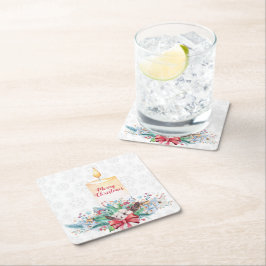 白い雪片とクリスマスの装飾 スクエアペーパーコースター