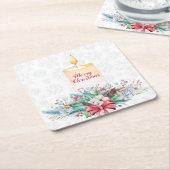 白い雪片とクリスマスの装飾 スクエアペーパーコースター (アングル)